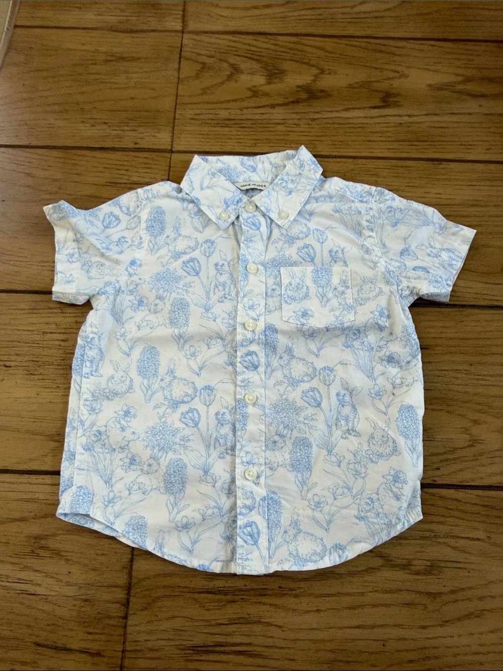 Bunny Blue & White Button Down Short Sleeve by Janie and Jack 18-24 Months